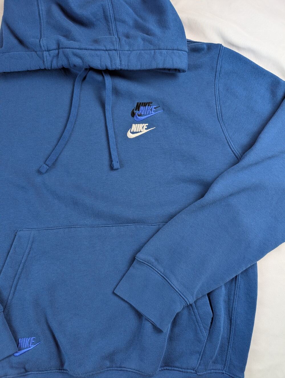 Nike Sportswear Sport Essentials+ Hoodie Mens Medium Blue Multi Stacked Logo EUC